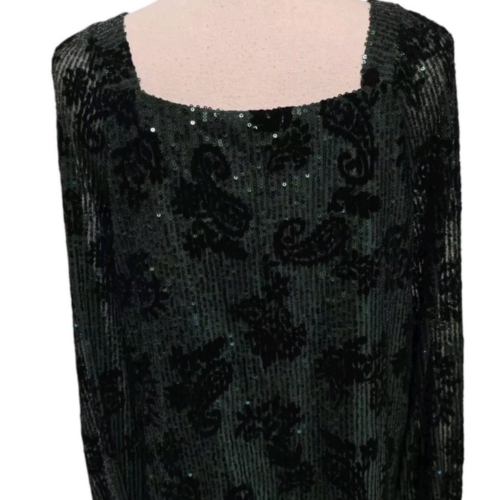 Loft Ann Taylor Womens Sequins All Over Blouse Size M Green Long Sleeve